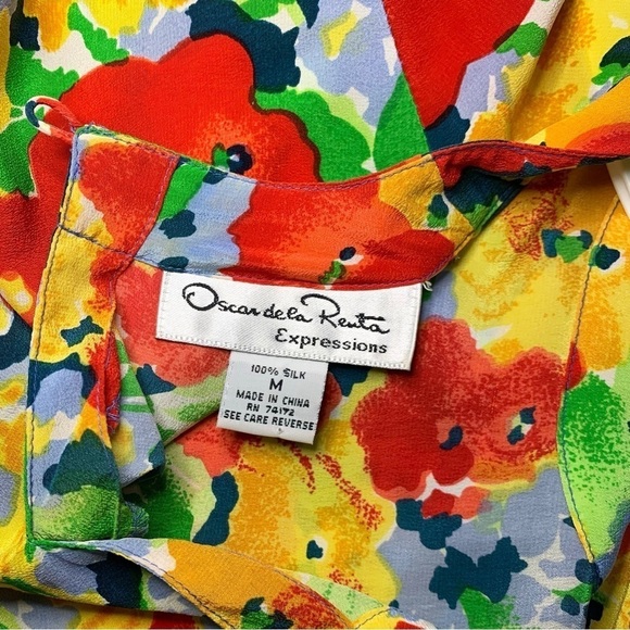 Oscar de La Renta Expressions 100% Silk Single Stitch Floral Print Blouse size M - Picture 3 of 5